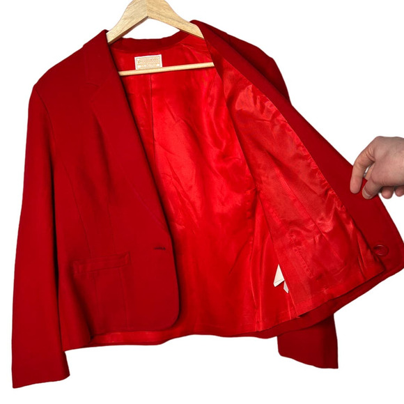 Pendleton 10 Matching 2-Piece 100% Wool Suit Set Blazer A-Line Skirt Jacket Red - Picture 6 of 14